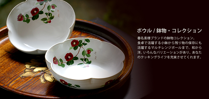 春名芙蓉ブランドの鉢物。食卓で活躍する和から洋の色々なバリエーションがあります。料亭の器